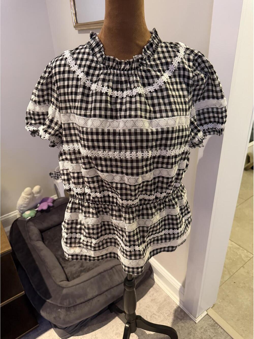 NWT J Crew Cotton Daisy Chain Gingham Peplum Top feminine sz M